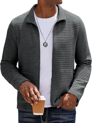 COOFANDY Men's Lightweight Varsity Jacket Casual Bomber Jackets Waffle Zip Up Coat with Pocket