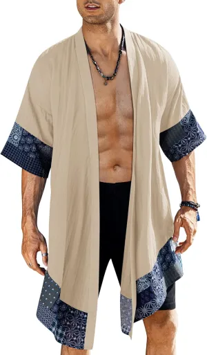 COOFANDY Men's Ruffle Shawl Collar Lightweight Cardigan Long Kimono Jackets Open Front Drape Cape Coat