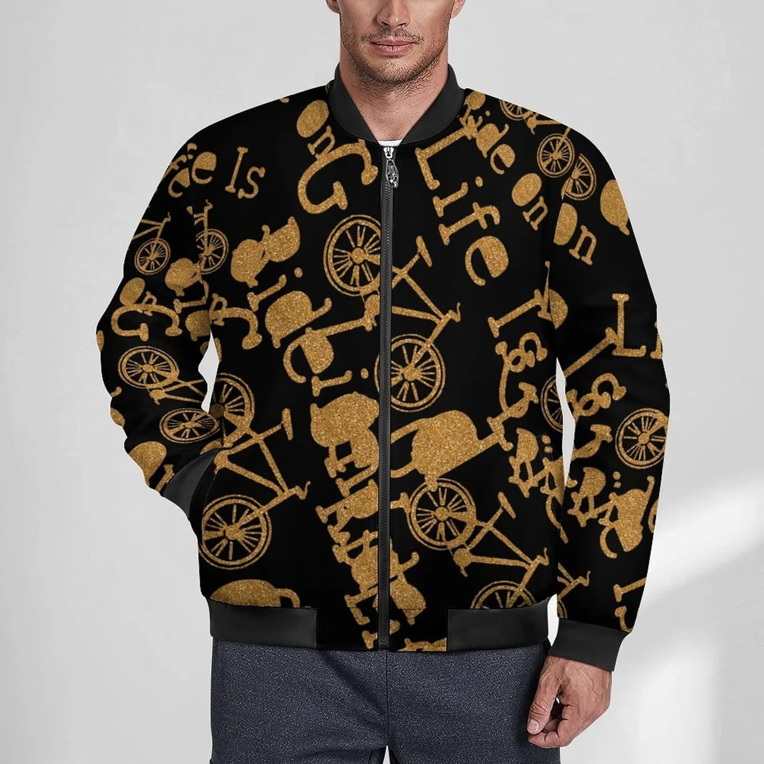 Cool Bicycles Men's Bomber Jacket Lightweight Windbreaker Fashion Spring Fall Coats Casual Jackets for Men