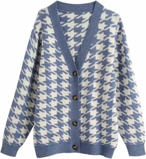 CORIRESHA Women's Fall Checkered Long Sleeve Cardigan Sweet Cute Cozy Knit Sweater Coat