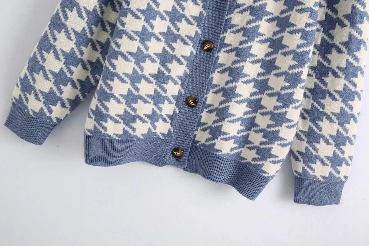 CORIRESHA Women's Fall Checkered Long Sleeve Cardigan Sweet Cute Cozy Knit Sweater Coat