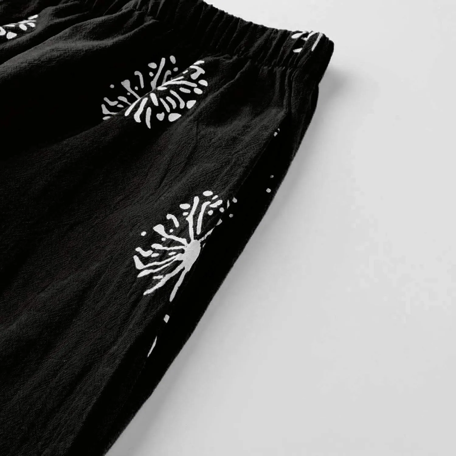 Cotton Linen Pants Casual Summer Capri Pants for Women Baggy Elastic Waisted Yoga Trousers Wide Leg Cropped Pants