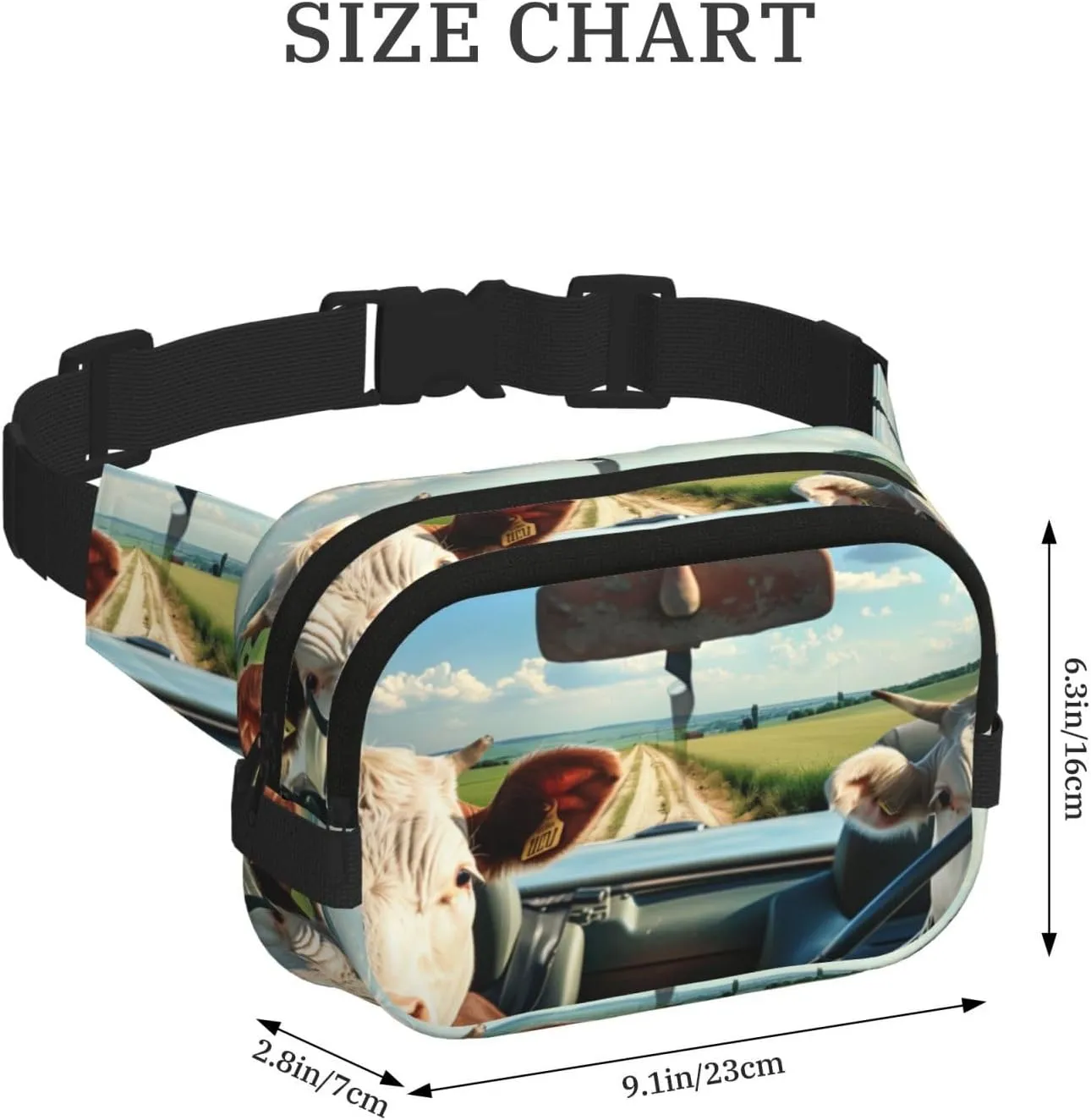 Cows Driving Funny Pack Waist Pack for Women Men, Double Layer Pack for Workout Running Travelling
