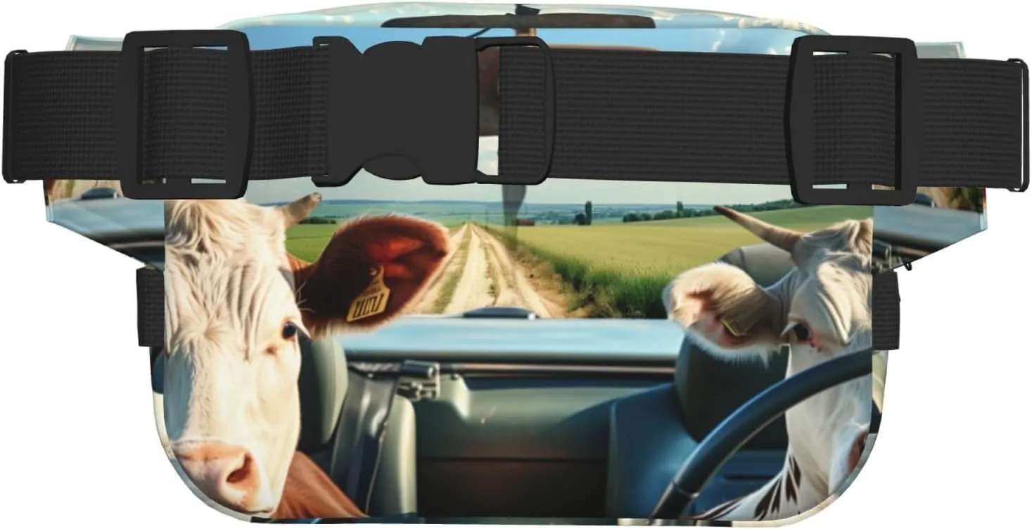Cows Driving Funny Pack Waist Pack for Women Men, Double Layer Pack for Workout Running Travelling