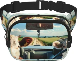 Cows Driving Funny Pack Waist Pack for Women Men, Double Layer Pack for Workout Running Travelling
