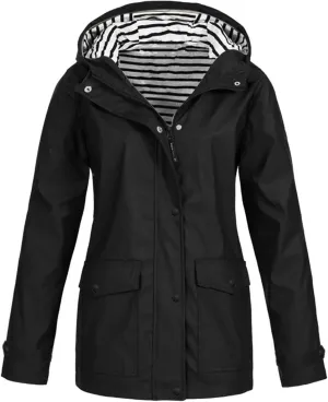 CRNTCEM Women's Outdoor Waterproof Jacket Lightweight Hooded Hiking Climbing Rain Jackets Active Outdoor Windbreaker Raincoat