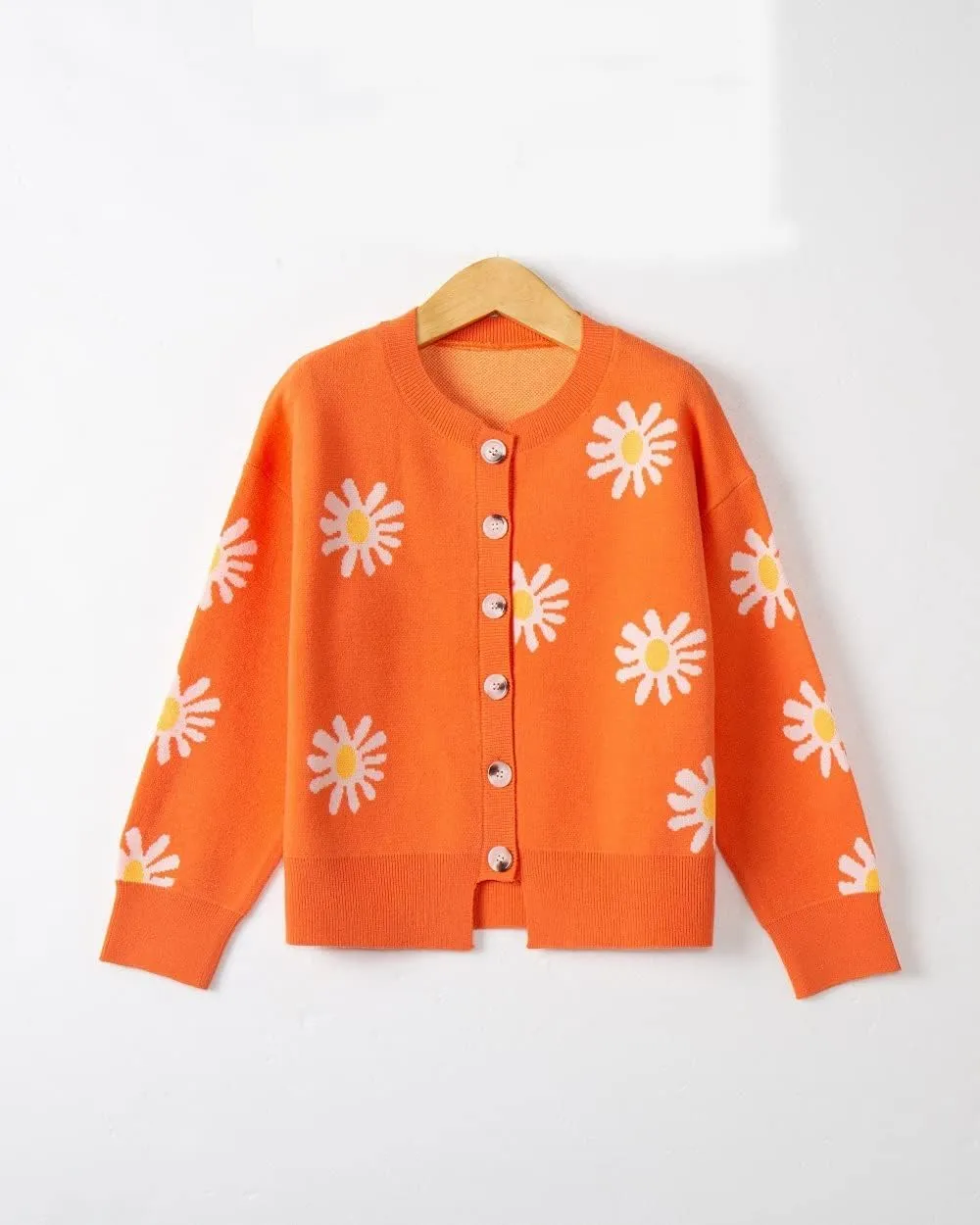 Cute Daisy Flower Knit Cardigan Sweaters for Women Button Down Open Front Aesthetic 90s Sweater Plus Size Outwear