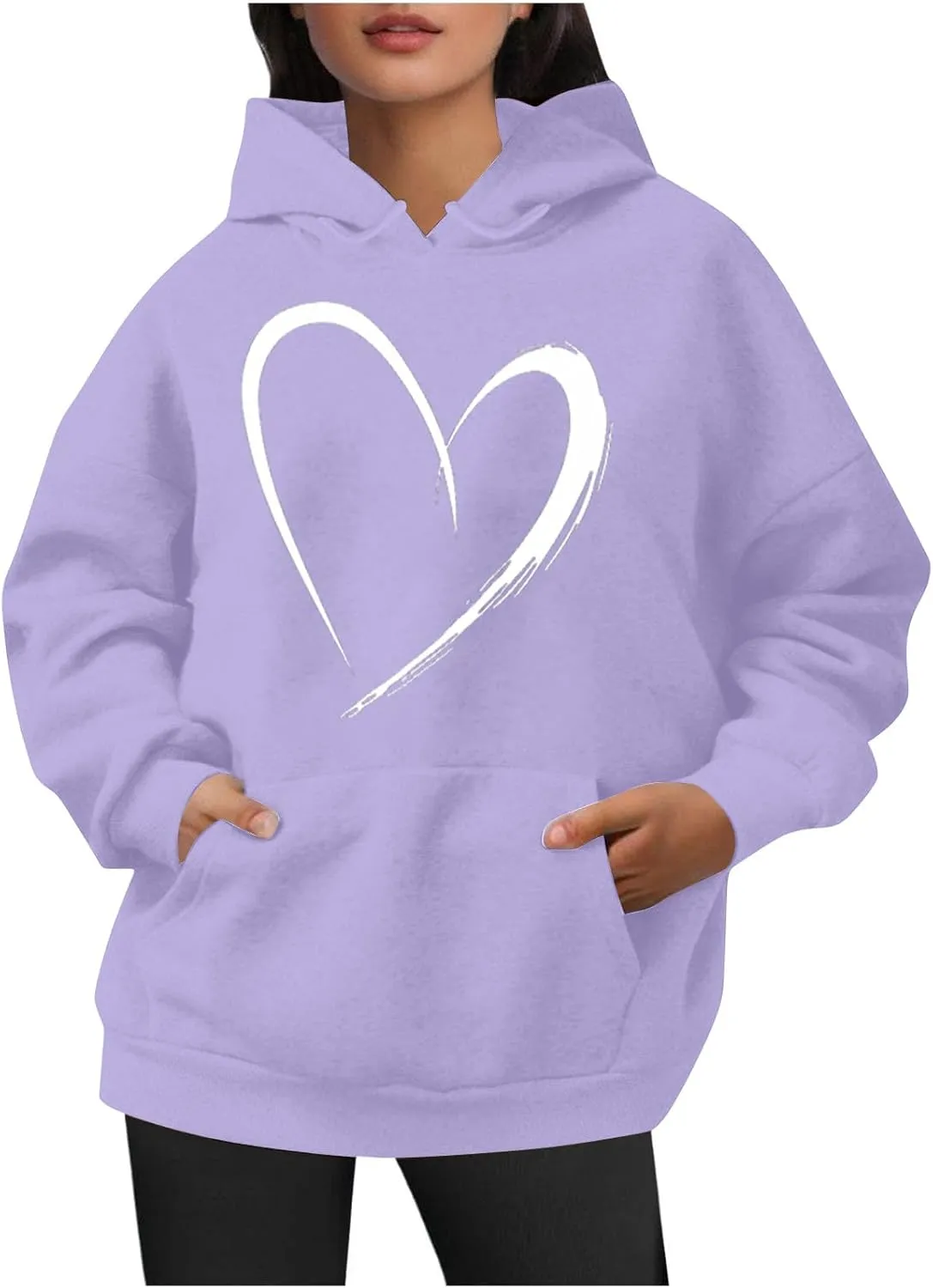 Cute Hoodies For Women 2024 Trendy Love Heart Print Hooded Sweatshirts Casual Loose Teen Girls y2k Hoodie Pullovers