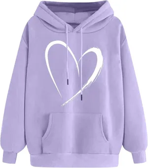 Cute Hoodies For Women 2024 Trendy Love Heart Print Hooded Sweatshirts Casual Loose Teen Girls y2k Hoodie Pullovers
