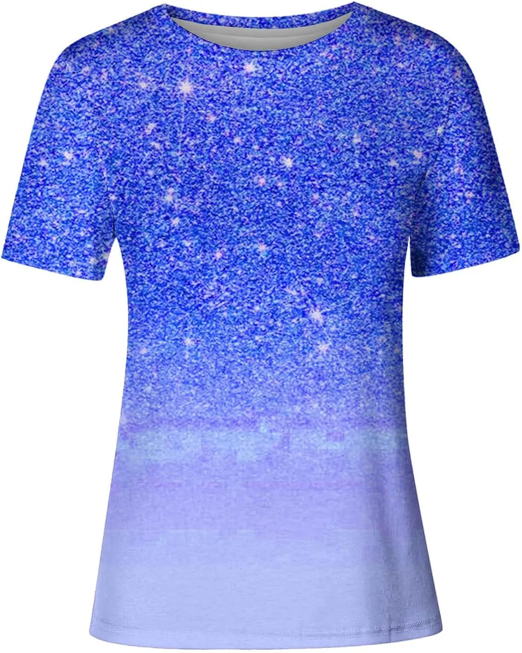 Cute Summer Shirts for Women 2024 Trendy Sparkly Print Short Sleeve Petite Tops Dressy Casual Graphic Tees