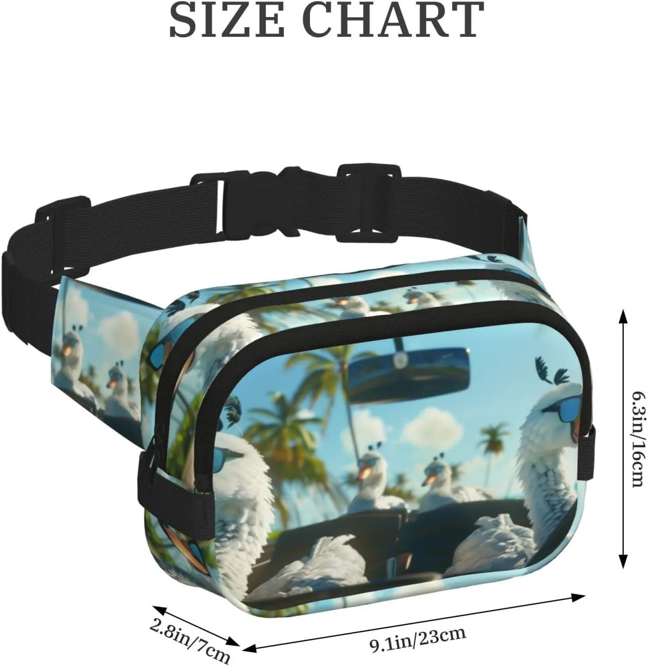 Cute White Swan Funny Pack Waist Pack for Women Men, Double Layer Pack for Workout Running Travelling