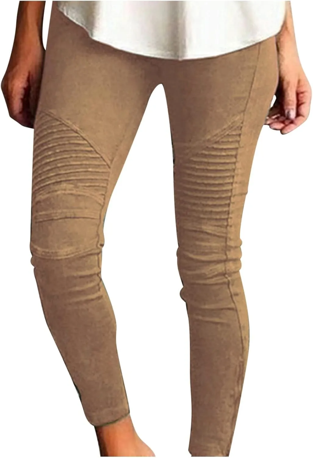 Dademeo Women Skinny Pants High Waisted Stretch Slim Pencil Trousers Ruched Side Zipper Workout Gym Leggings Skinny Tights