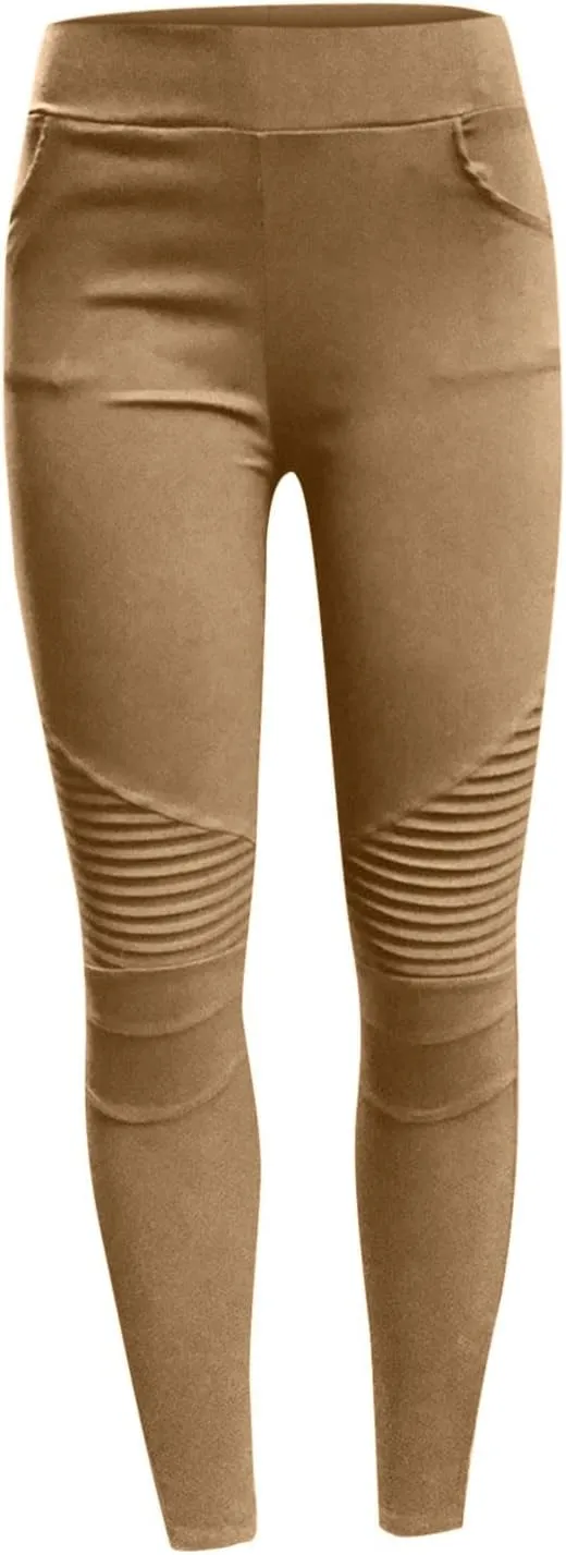Dademeo Women Skinny Pants High Waisted Stretch Slim Pencil Trousers Ruched Side Zipper Workout Gym Leggings Skinny Tights