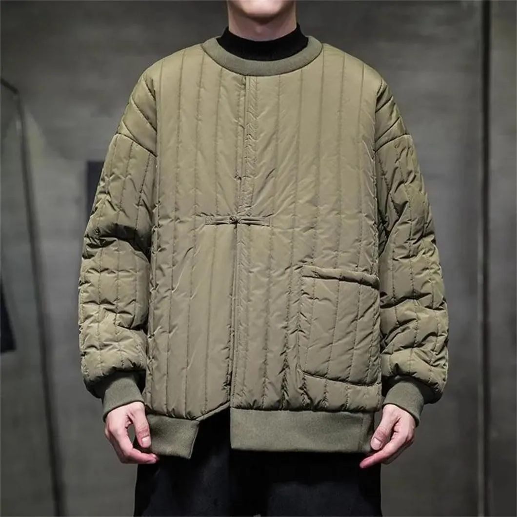 DBFBDTU Men Puffer Jackets Cotton-Padded Jacket Men Chinese Warm Jacket Male Long Sleeves Outerwear Coats