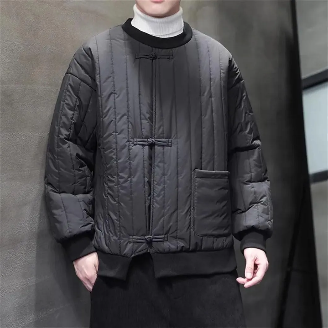 DBFBDTU Men Puffer Jackets Cotton-Padded Jacket Men Chinese Warm Jacket Male Long Sleeves Outerwear Coats