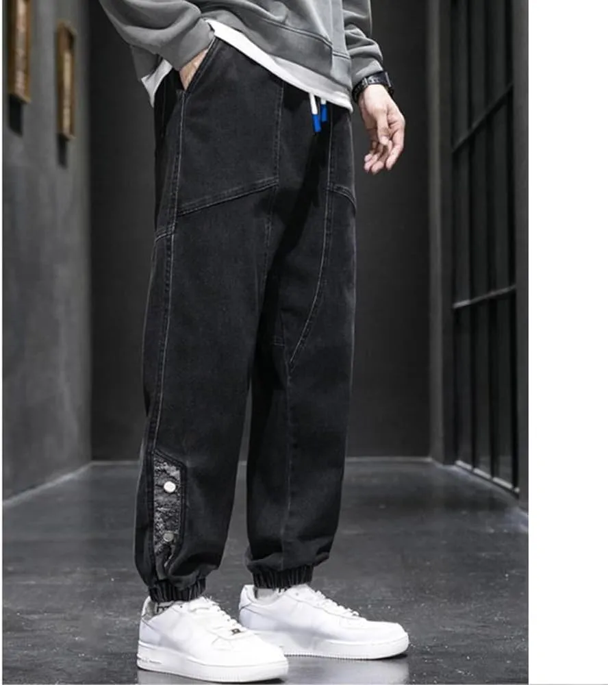 Denim Joggers Men Hip Hop Cargo Jeans Streetwear Casual Athletic Harem Pants