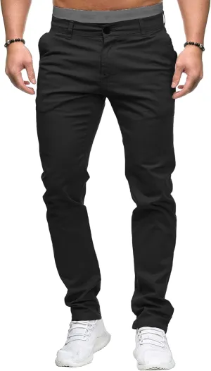 DGHM-JLMY Men's Solid Color Chinos Lightweight Casual Slim Fit Stretch Pants Flat-Front Skinny Regular Dress Pants