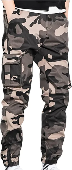 Dgoopd Men Cargo Pants Dress Casual Pants Elastic Waist Loose Fit Jogger Pants Outdoor Hiking Pants Active Pants with Pockets