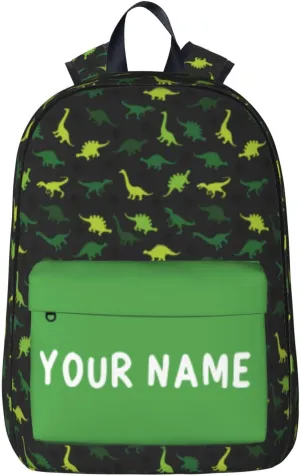 Dinosaur-Green Laptop Backpack for Girls Boys, Customized with Name, 17in