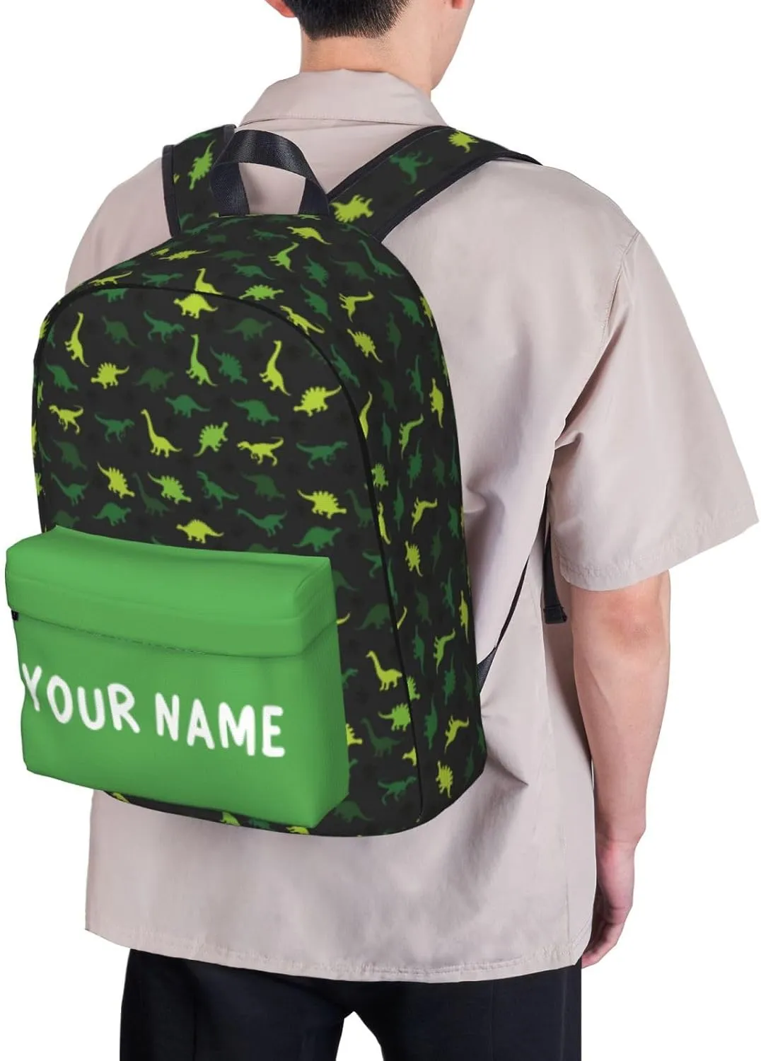 Dinosaur-Green Laptop Backpack for Girls Boys, Customized with Name, 17in