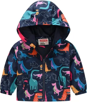 Dinosaur Hooded Jackets Toddler Baby Boys Girls Cartoon Print Windproof Coats Lightweight Zip Up Trench Outerwear