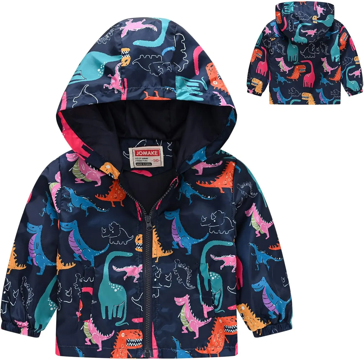 Dinosaur Hooded Jackets Toddler Baby Boys Girls Cartoon Print Windproof Coats Lightweight Zip Up Trench Outerwear