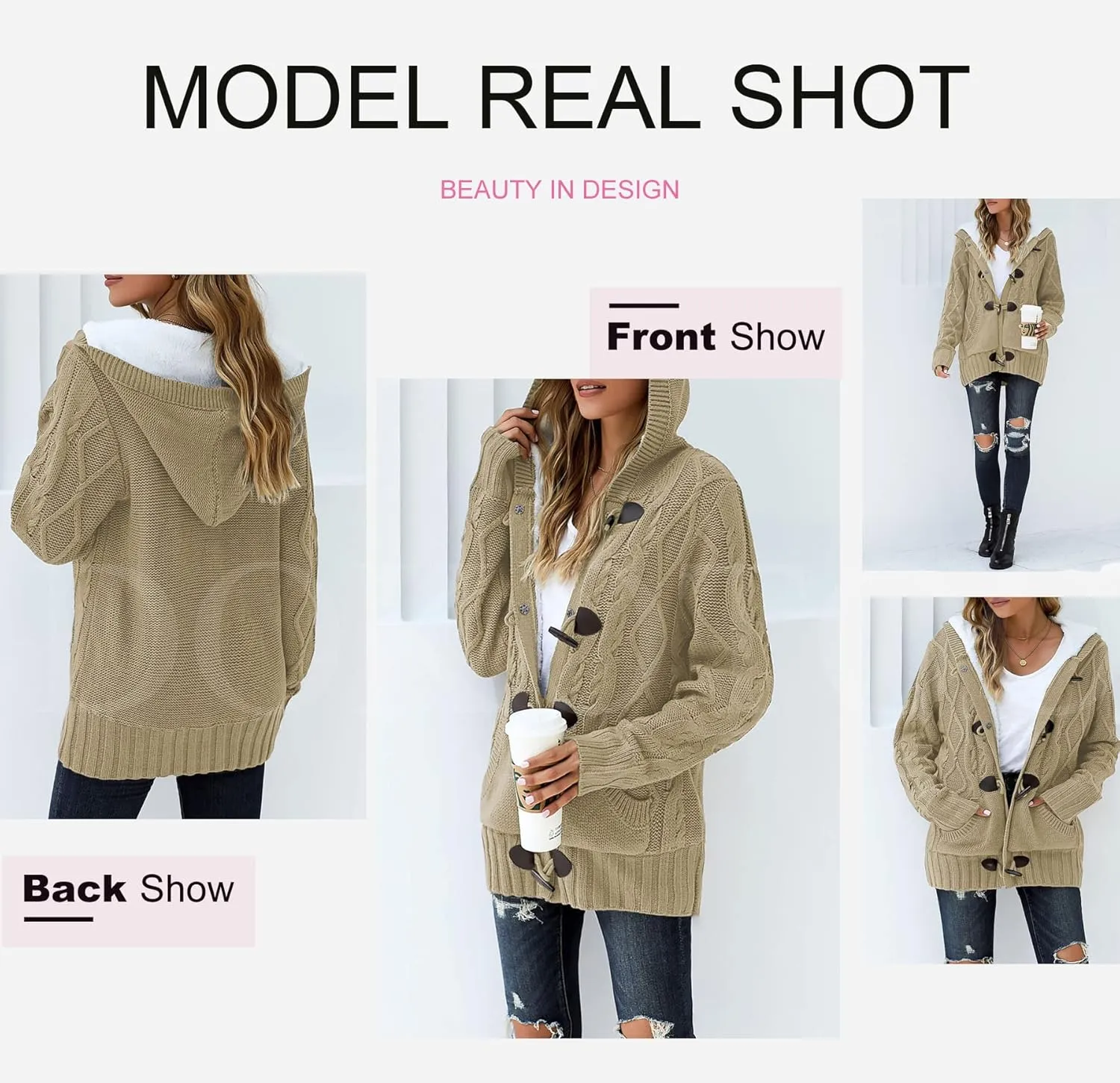 Dokotoo Women's Sweaters Winter Hooded Cardigans Button Up Cable Knit Coats Jackets Outerwear with Pockets