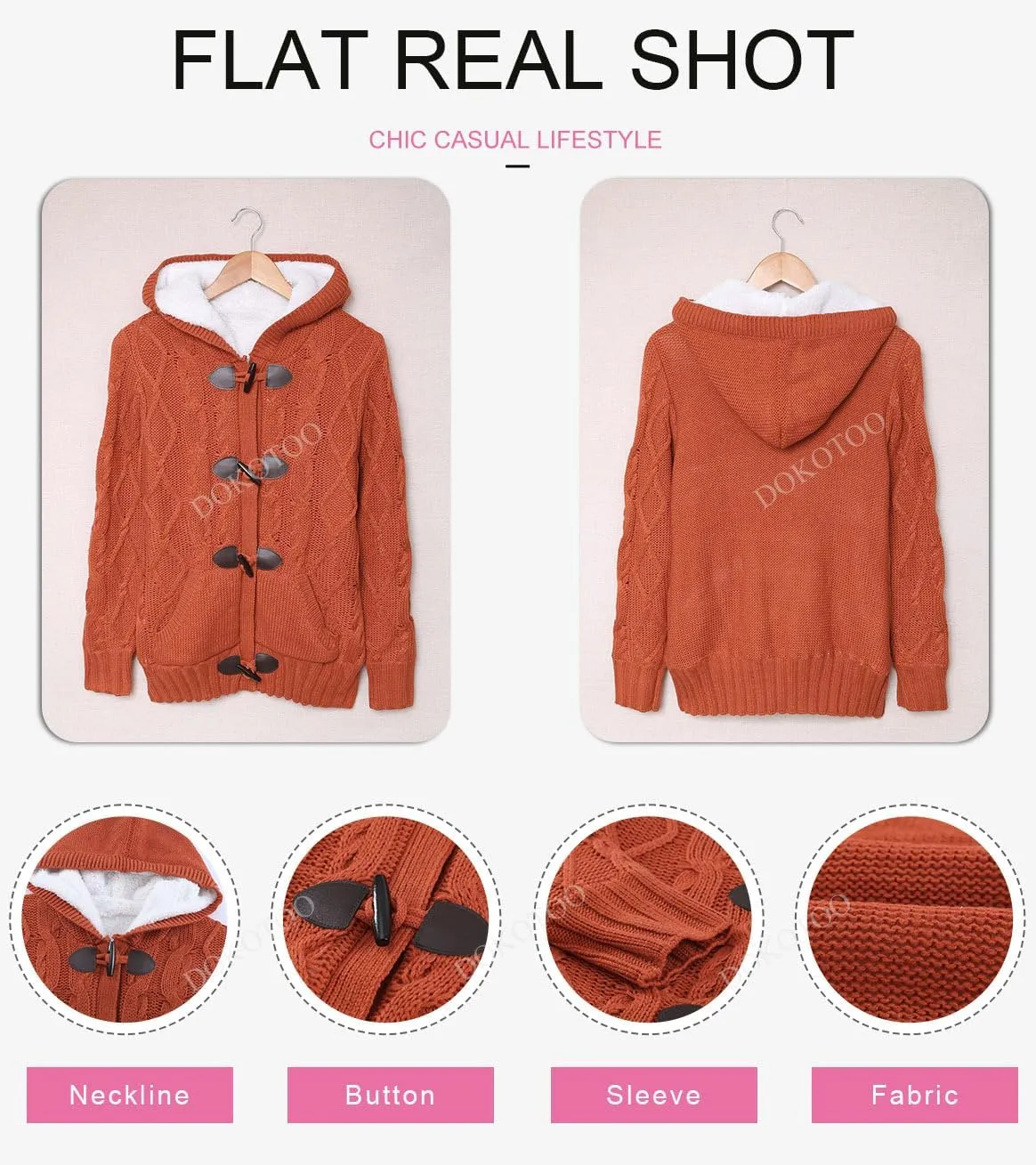 Dokotoo Women's Sweaters Winter Hooded Cardigans Button Up Cable Knit Coats Jackets Outerwear with Pockets