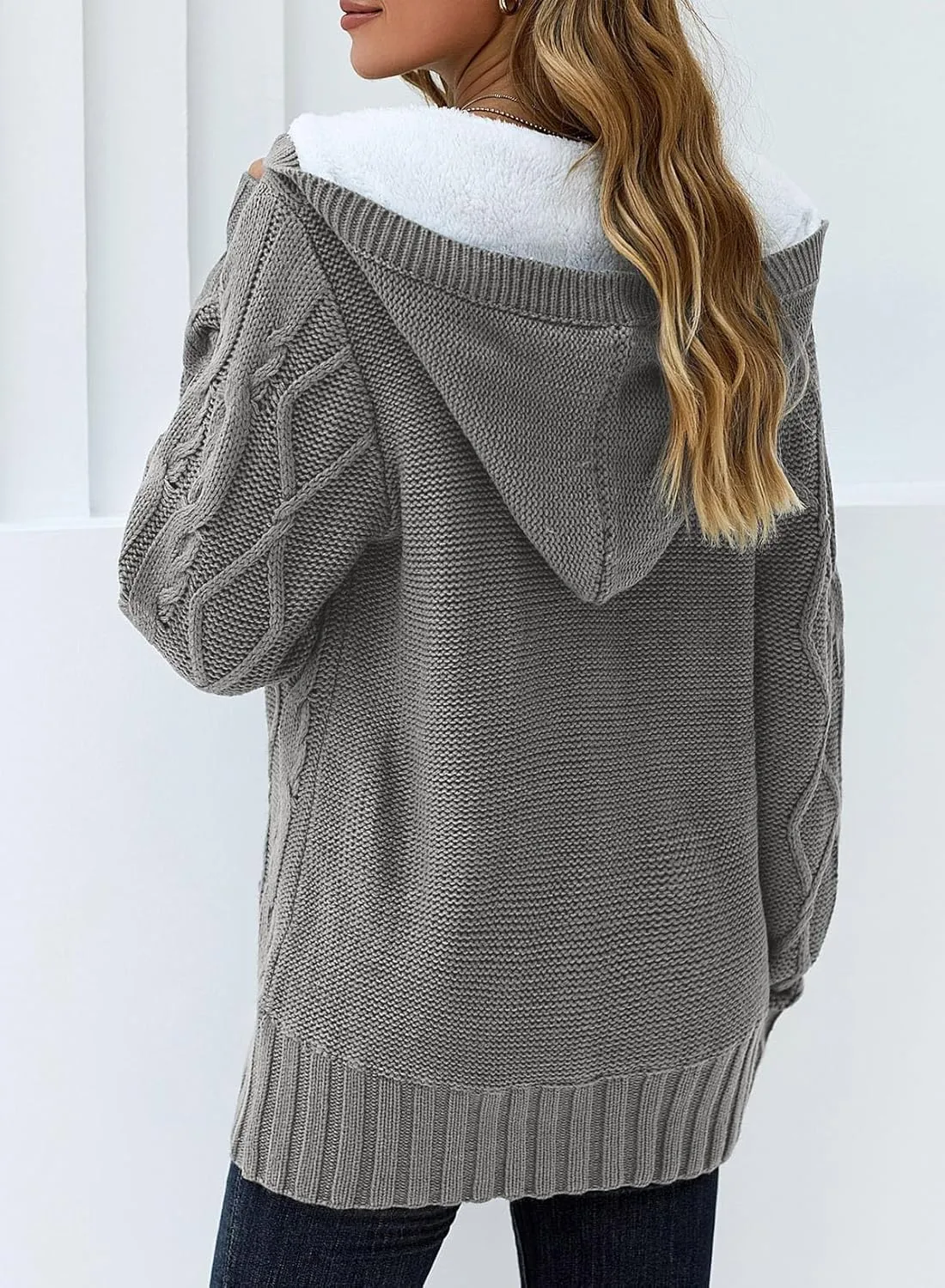 Dokotoo Women's Sweaters Winter Hooded Cardigans Button Up Cable Knit Coats Jackets Outerwear with Pockets