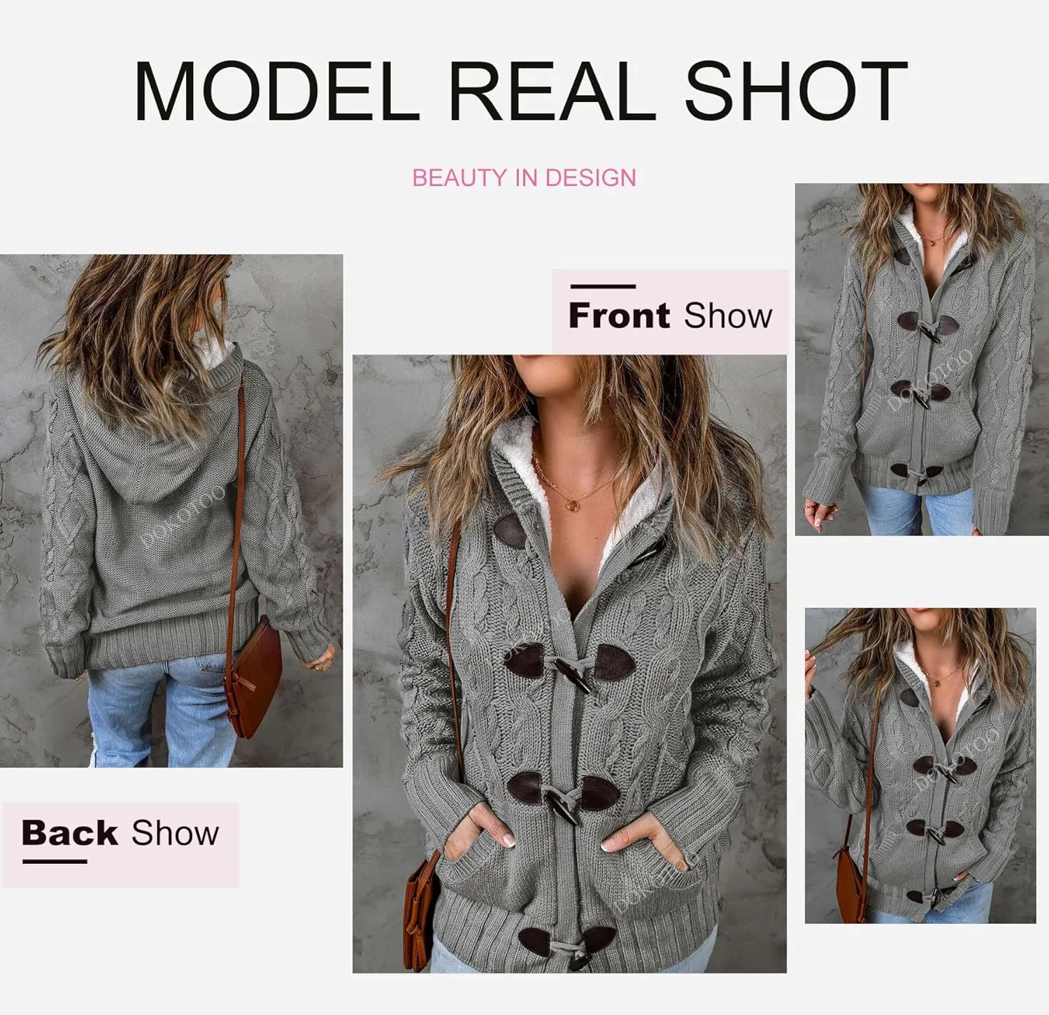 Dokotoo Women's Sweaters Winter Hooded Cardigans Button Up Cable Knit Coats Jackets Outerwear with Pockets
