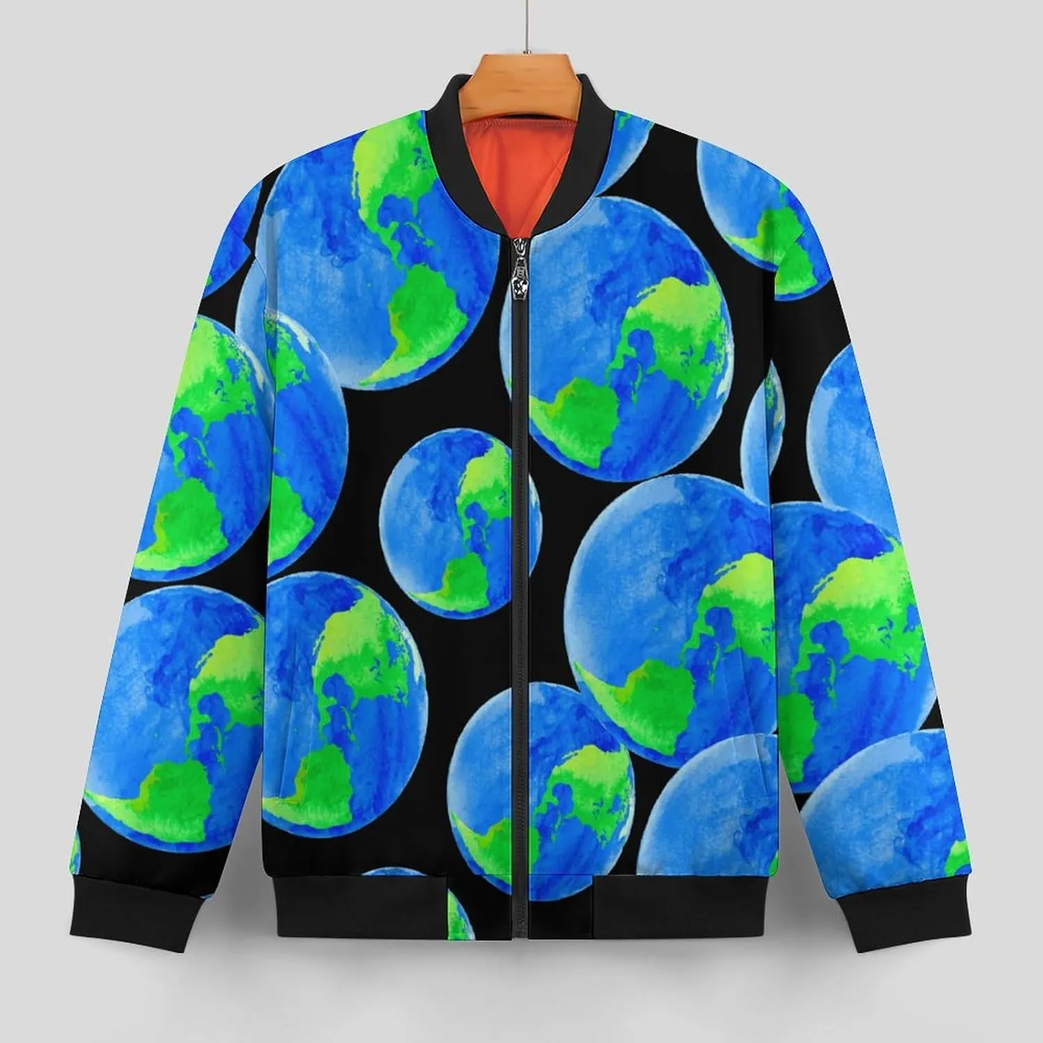 Earth with Watercolor Men's Bomber Jacket Lightweight Windbreaker Fashion Spring Fall Coats Casual Jackets for Men