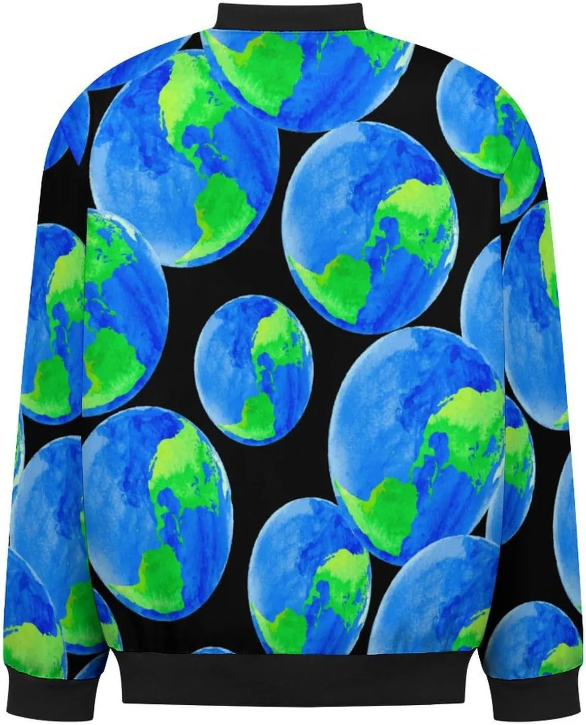 Earth with Watercolor Men's Bomber Jacket Lightweight Windbreaker Fashion Spring Fall Coats Casual Jackets for Men