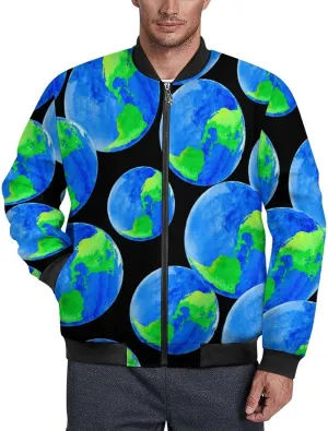 Earth with Watercolor Men's Bomber Jacket Lightweight Windbreaker Fashion Spring Fall Coats Casual Jackets for Men