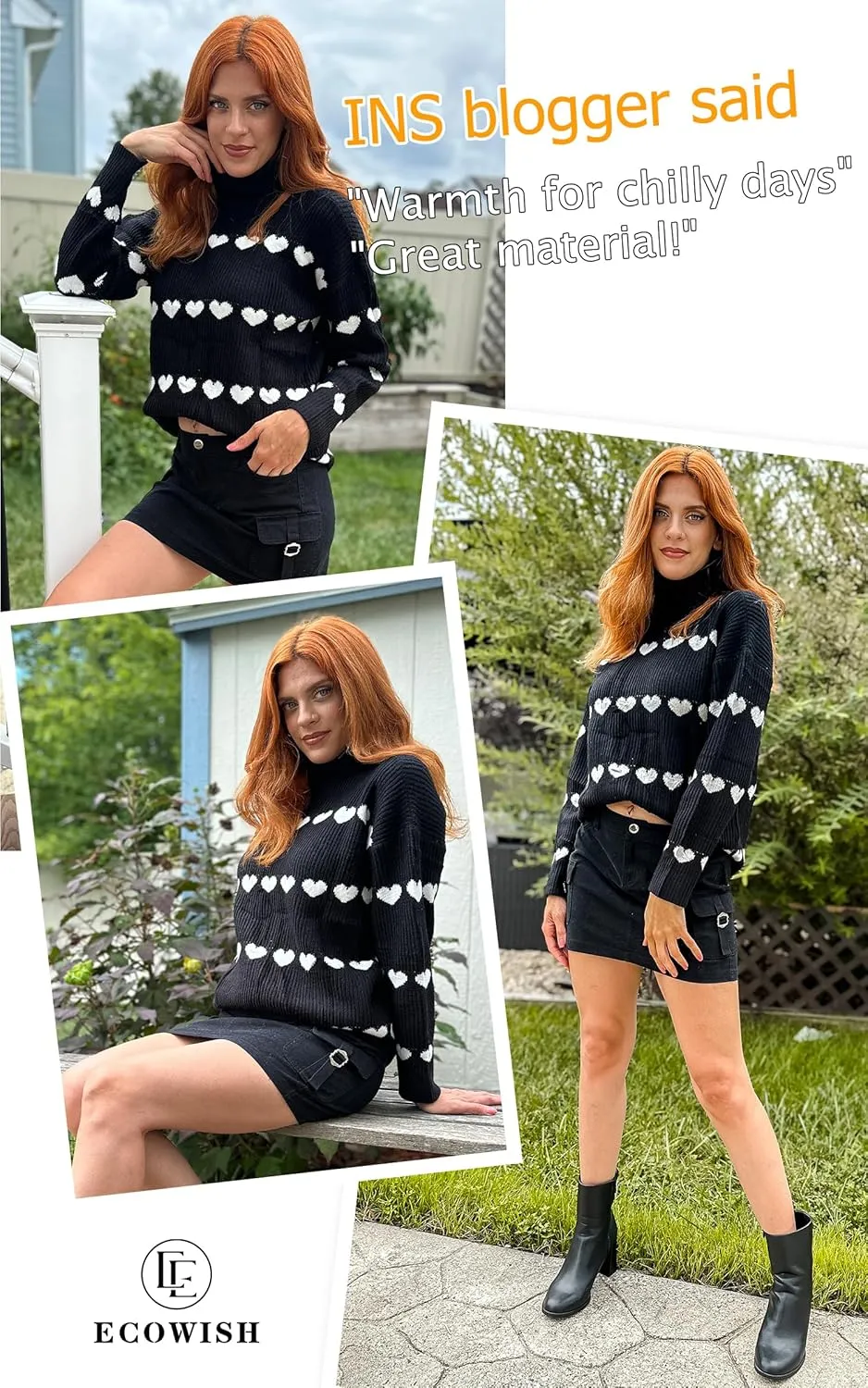 ECOWISH Women Valentine Heart Sweater V Neck Embroidery Knit Loose Casual Long Sleeve Ribbed Pullover Sweaters