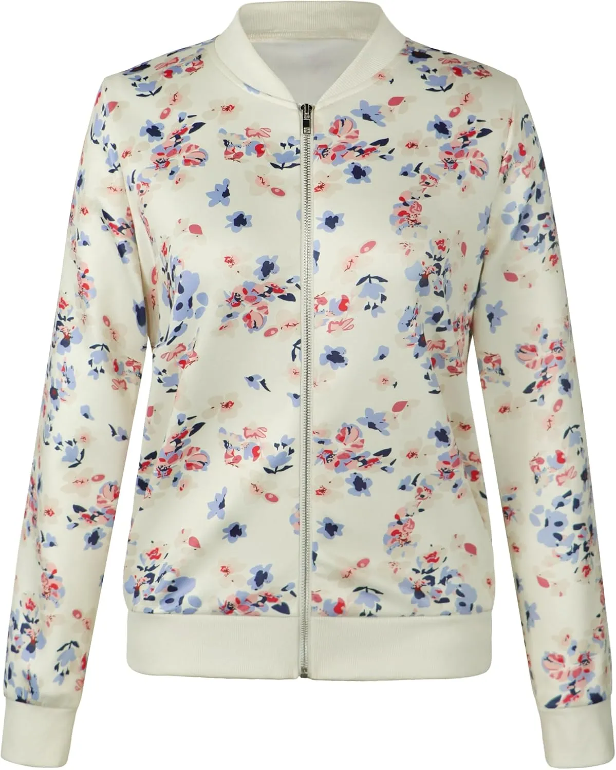 ECOWISH Women's Casual Floral Zip Up Bomber Jacket Coat Lightweight Short Camo No Lining Outwear Tops Windbreaker with Pocket