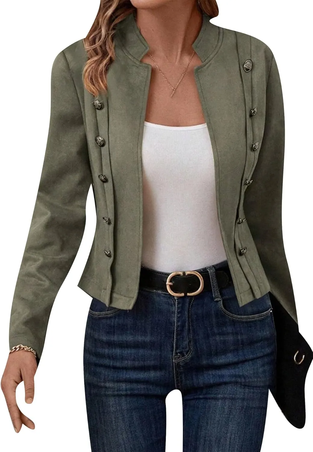 EFOFEI Women's Business Lightweight Jacket Double Breasted Blazer Semi Formal Trendy Coat