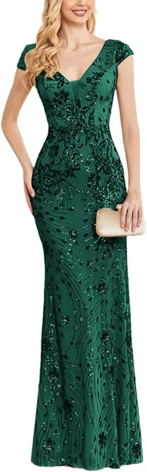 Elegant Champagne Evening Dress for Women Long Luxury Mermaid Formal Sequins Prom Wedding Party Cocktail Dresses