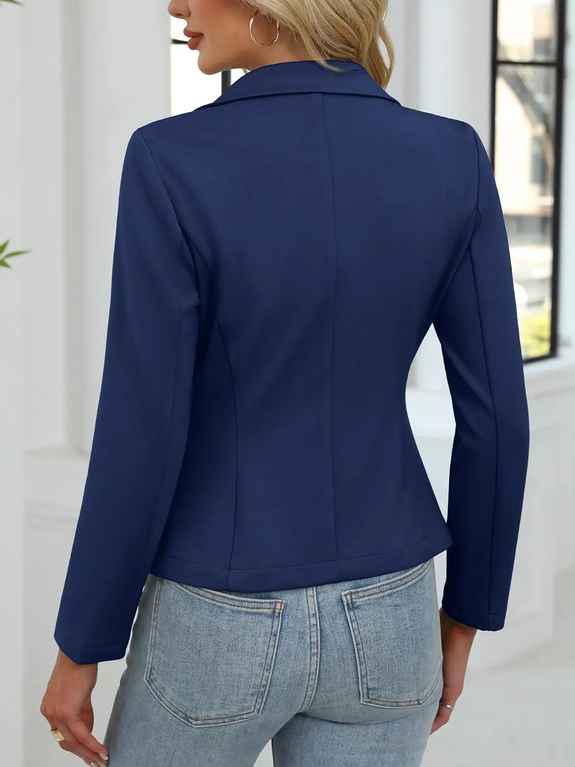 ELLEVEN Women's Casual Stretchy Knit Blazer,Lightweight Slim Fit Jackets Long Sleeve Business Suit with Pockets