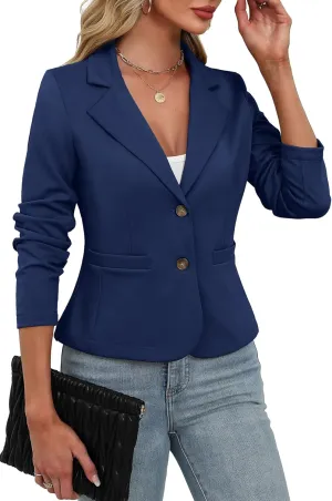 ELLEVEN Women's Casual Stretchy Knit Blazer,Lightweight Slim Fit Jackets Long Sleeve Business Suit with Pockets