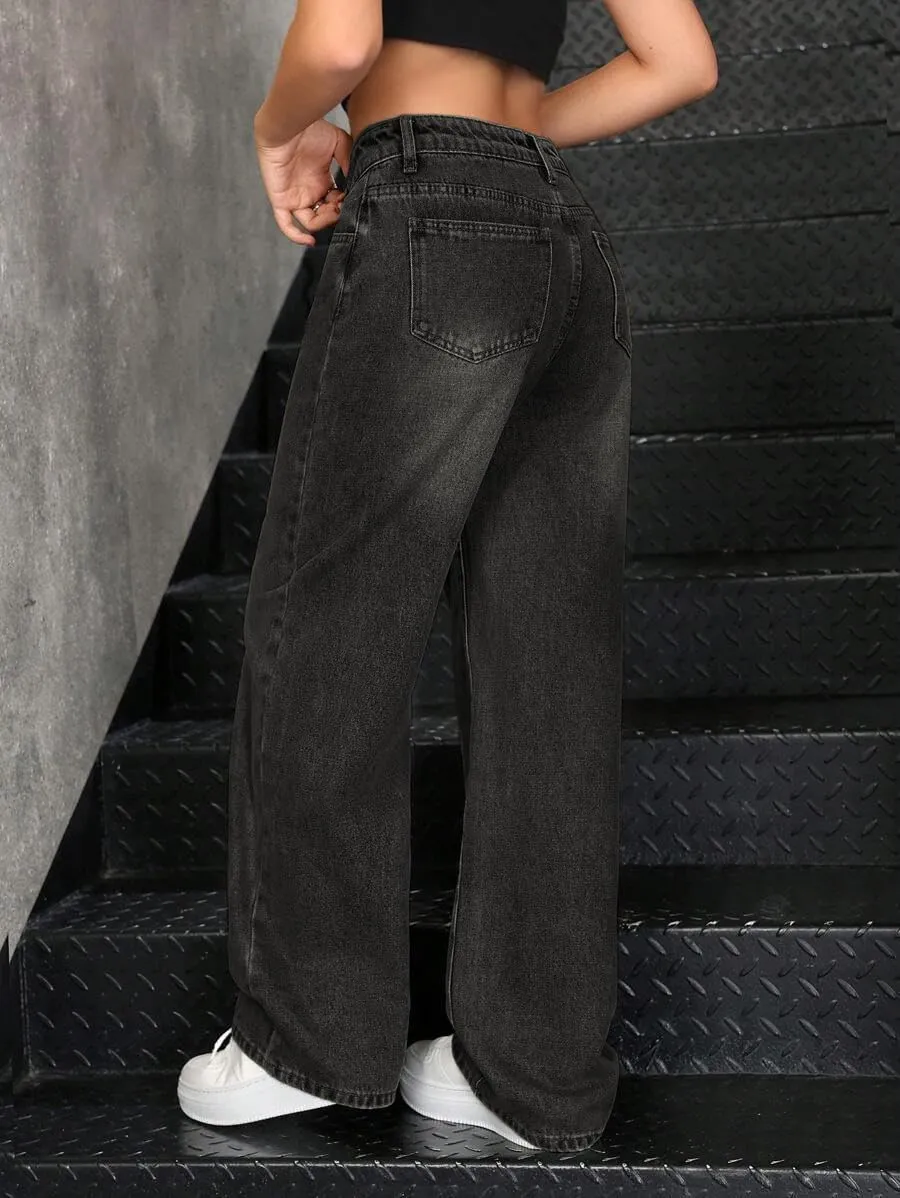 EMMIOL Womens Baggy Jeans Wide Leg Mid-Low Rise Boyfriend Loose Denim Pants Y2K 90S Outfits