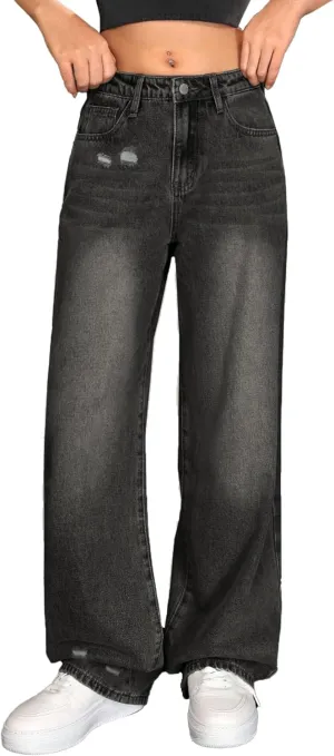 EMMIOL Womens Baggy Jeans Wide Leg Mid-Low Rise Boyfriend Loose Denim Pants Y2K 90S Outfits