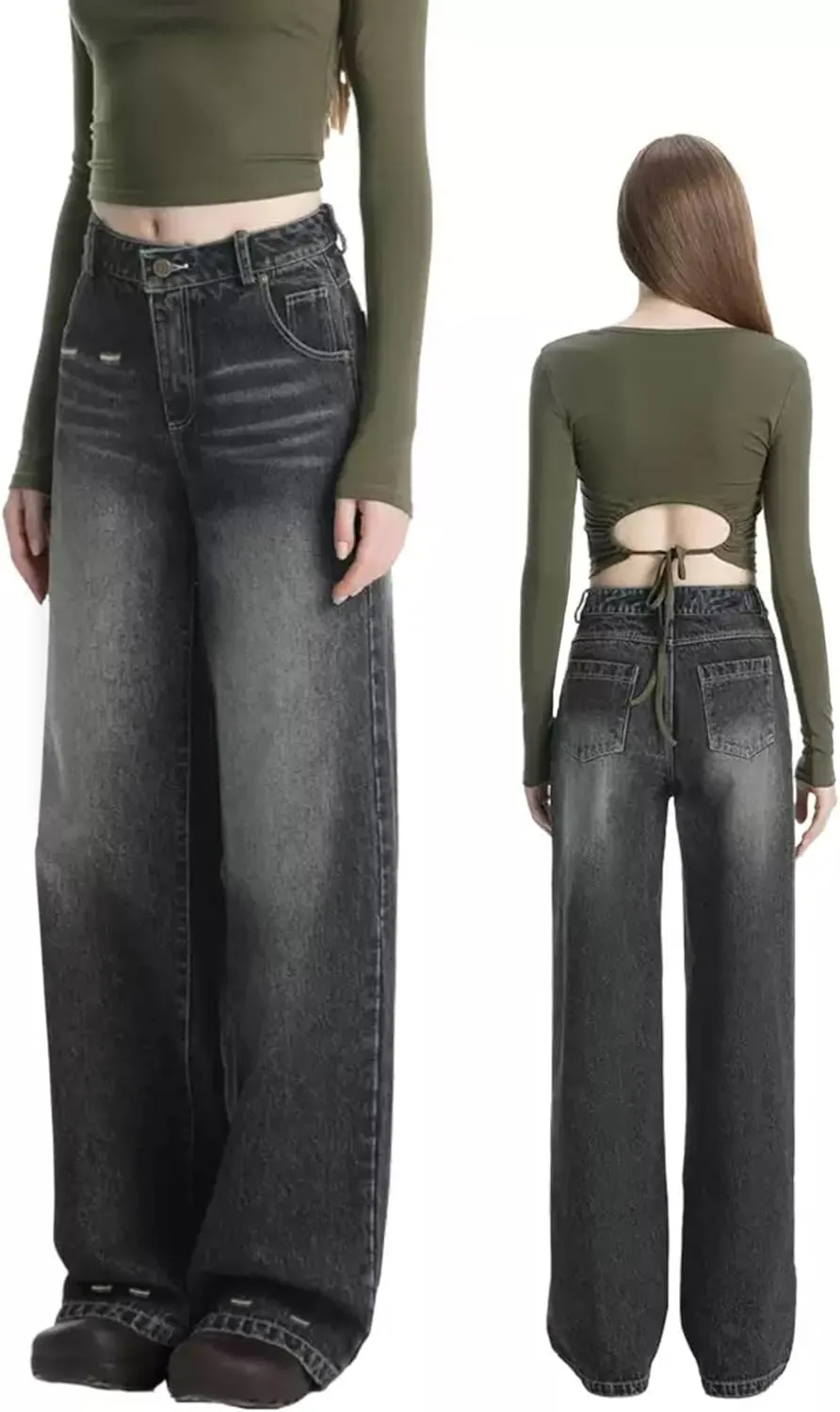 EMMIOL Womens Baggy Jeans Wide Leg Mid-Low Rise Boyfriend Loose Denim Pants Y2K 90S Outfits