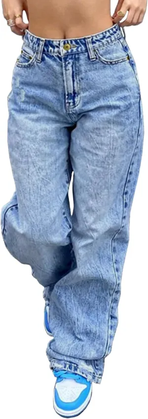 EMMIOL Womens Baggy Jeans Wide Leg Mid-Low Rise Boyfriend Loose Denim Pants Y2K 90S Outfits