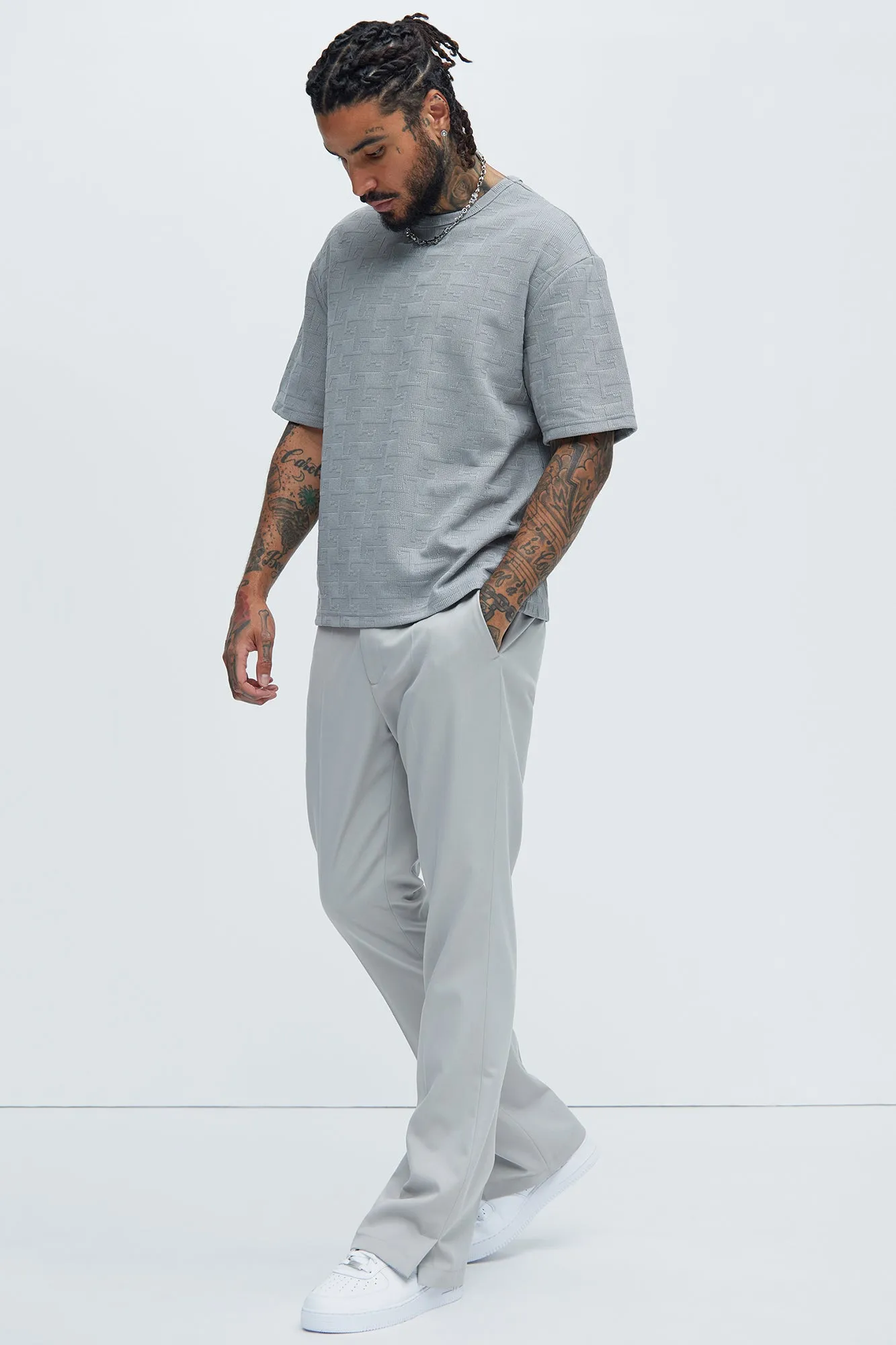 Ethel Textured Knit Relaxed  Short Sleeve Tee - Grey