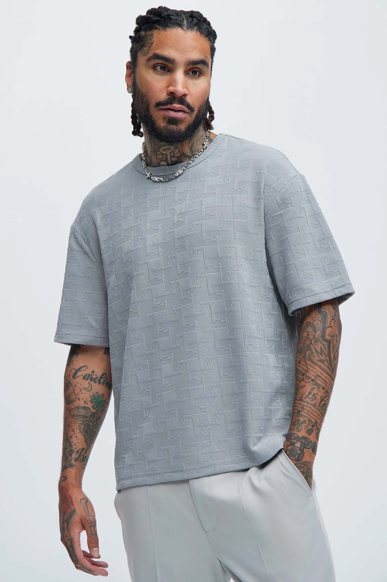 Ethel Textured Knit Relaxed  Short Sleeve Tee - Grey