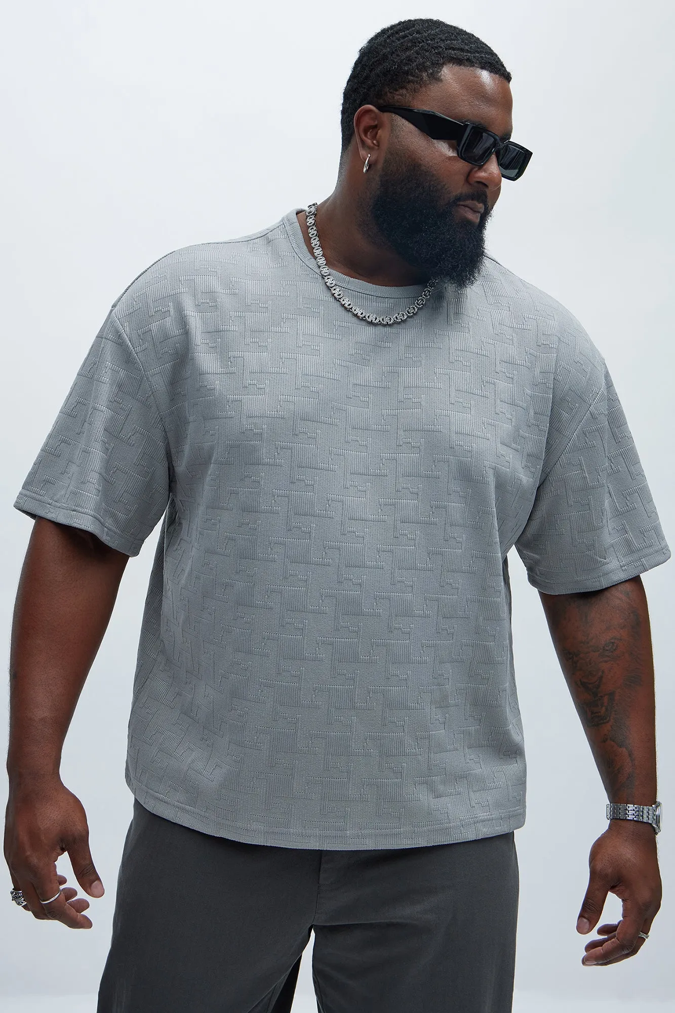 Ethel Textured Knit Relaxed  Short Sleeve Tee - Grey
