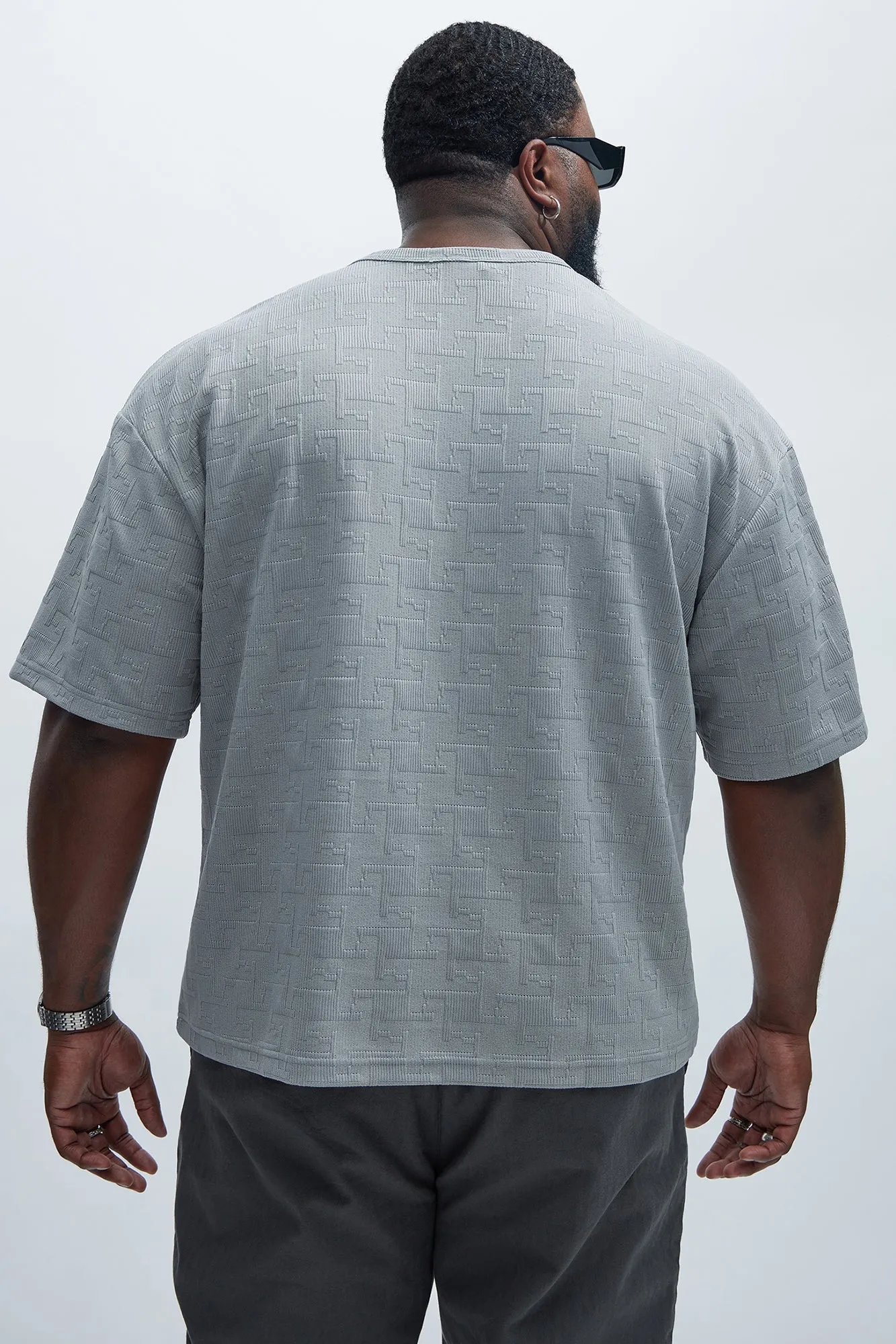 Ethel Textured Knit Relaxed  Short Sleeve Tee - Grey