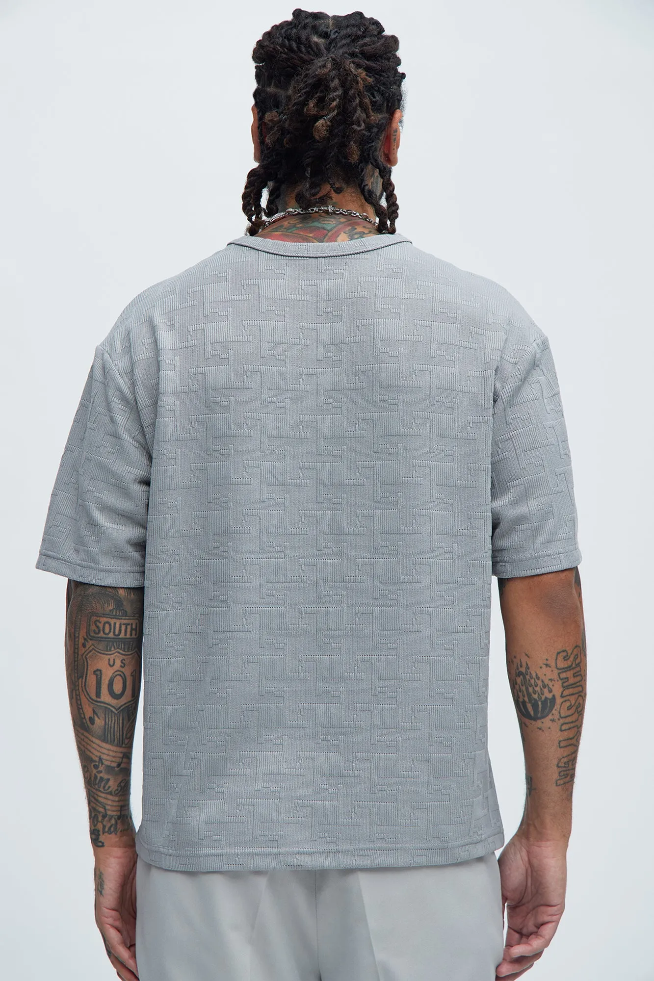 Ethel Textured Knit Relaxed  Short Sleeve Tee - Grey