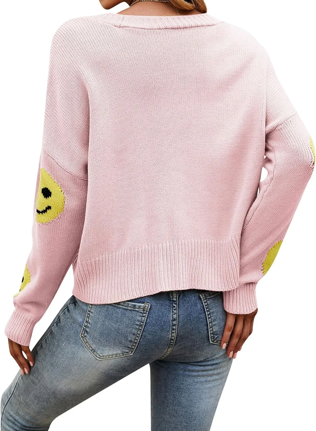 Ezcosplay Women Happy Smile Cardigan Graphic Print Button Down Sweater Long Sleeve Open Front Knitwear