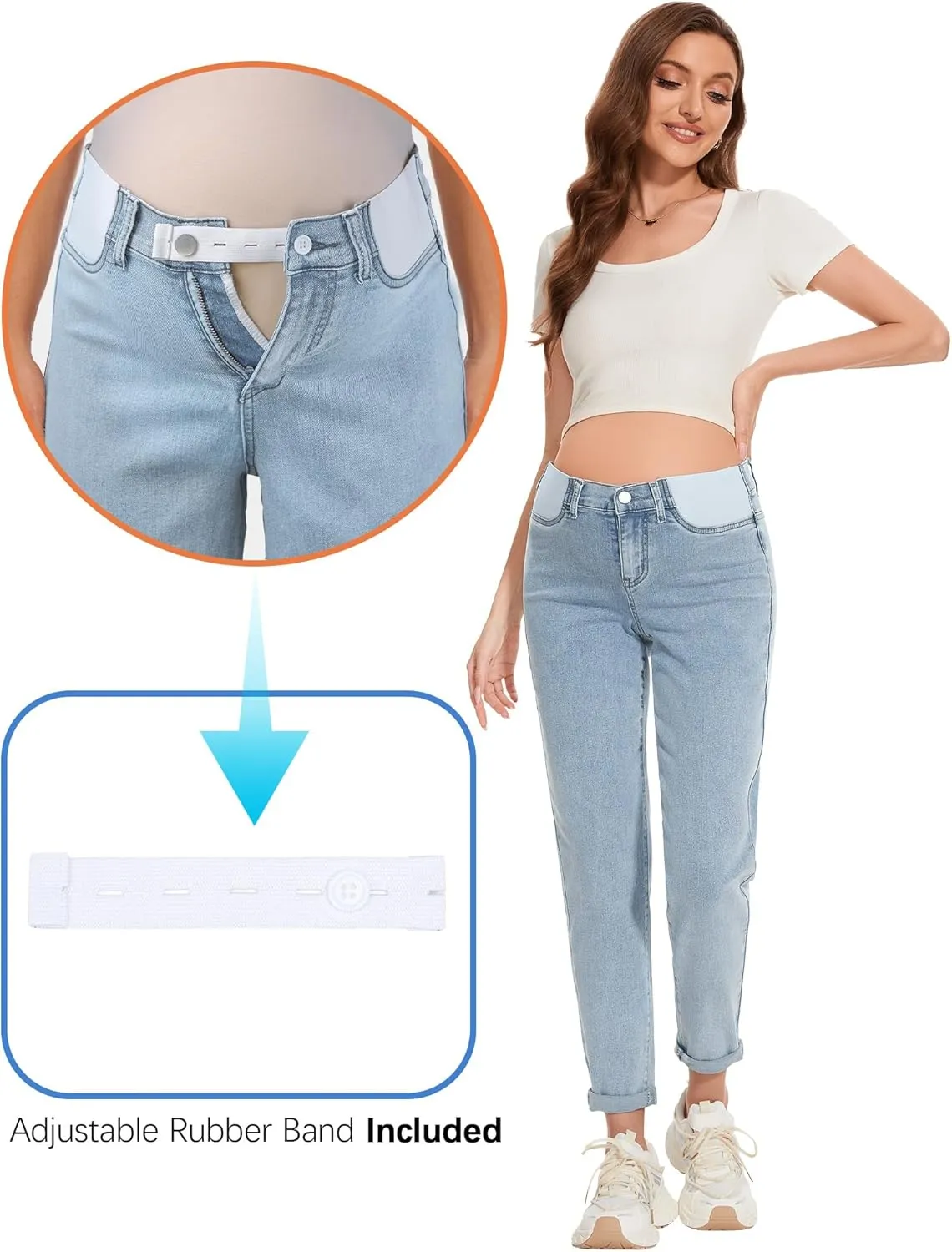 FABRACK Women's Maternity Jeans Mid-Rise Stretchy Boyfriend Jeans Under Belly Pregnancy Denim Pants with Elastic Inset Panel